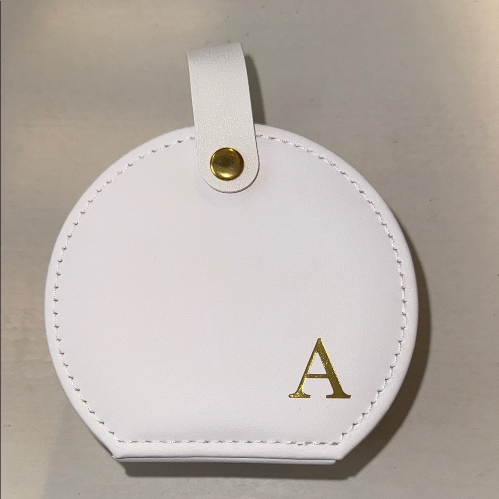 White Leather jewelry holder with Gold A Initial